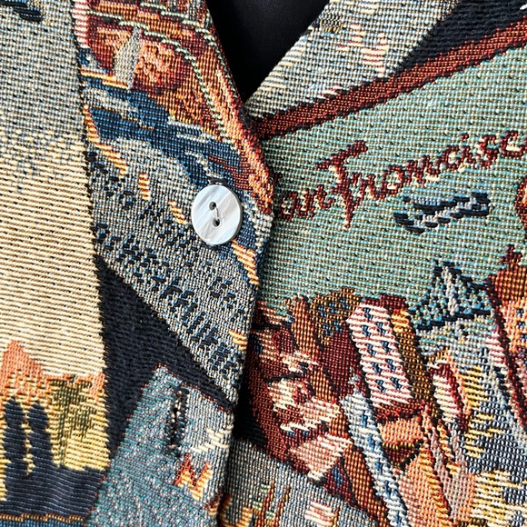 Unique vintage Paris tapestry vest with button up front and pockets vest - Picture 3 of 6